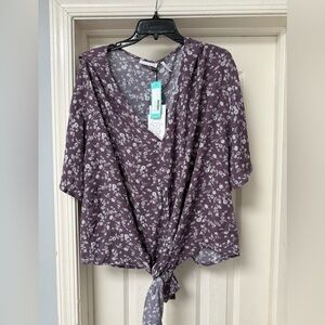 NWT LUQ Rhee Tie-Front Floral Top, 2X